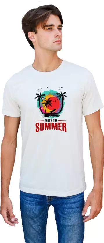  Men Typography Round Neck Cotton Blend White T-Shirt 