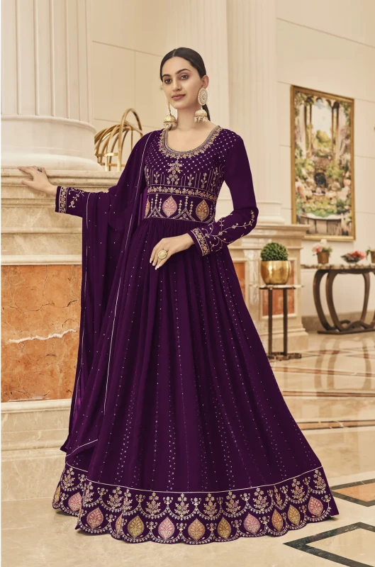  Purple Color Heavy Faux Georgette With Sequence Work Anarkali Salwar Suit 
