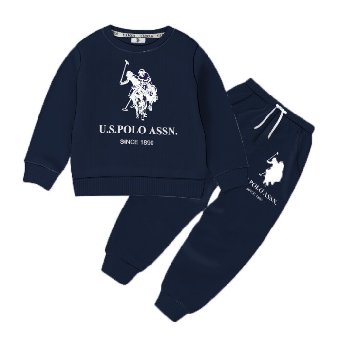  Baby Full Sleeve Sweat Shirt and Trouser Set - U.S Polo Navy Blue Color 