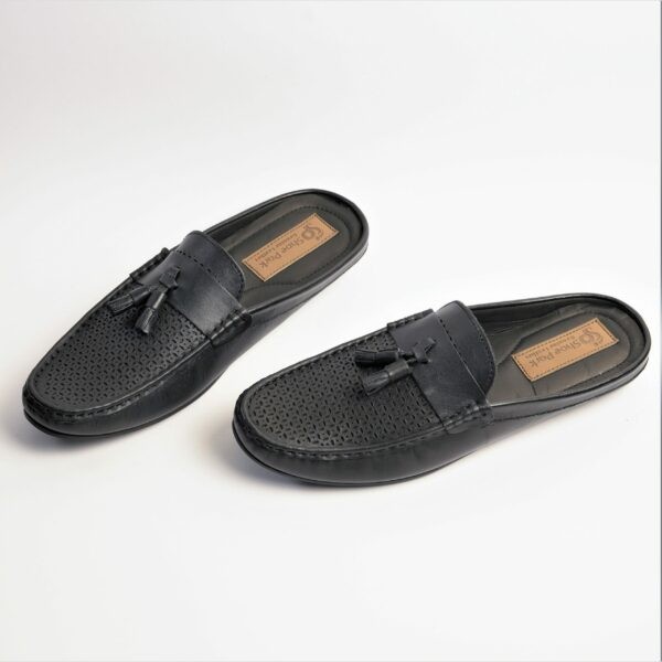  Premium Leather Black Ledger Jhumka Half Loafer For Men 