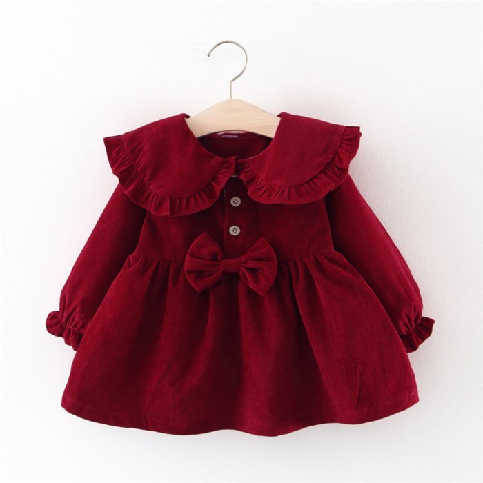  Baby Full Sleeves Winter Wear Frock - Maroon 