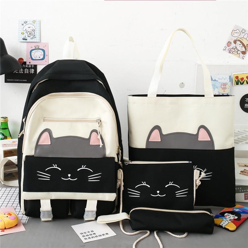  Zip It Good Junior High School Students Canvas School Bag 1-6 Grade Boys and Girls Backpack Four-piece Combo Shoulder Bag - Black 