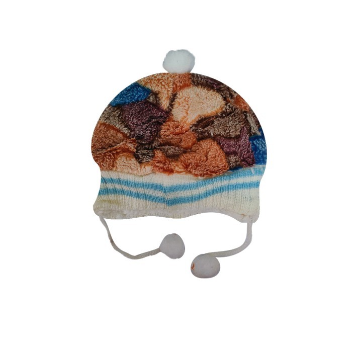  Baby Double Layer Tie Knot Cap Printed - White Brown 
