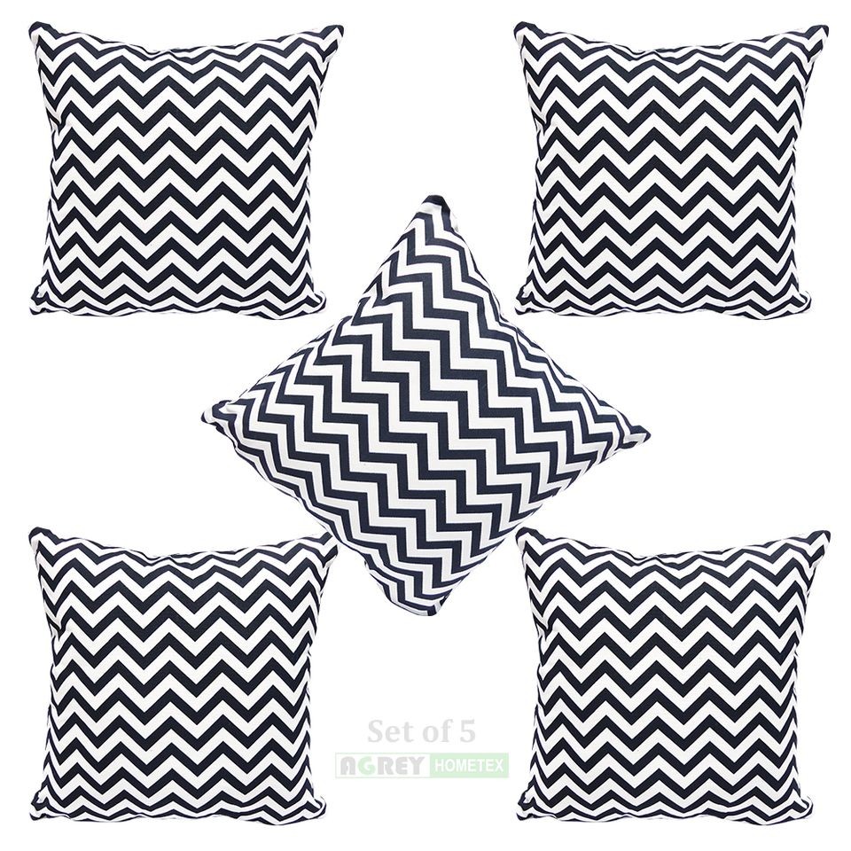  Cushion Cover With Pillow_Black & White _16x16 Inch_Set of 5 