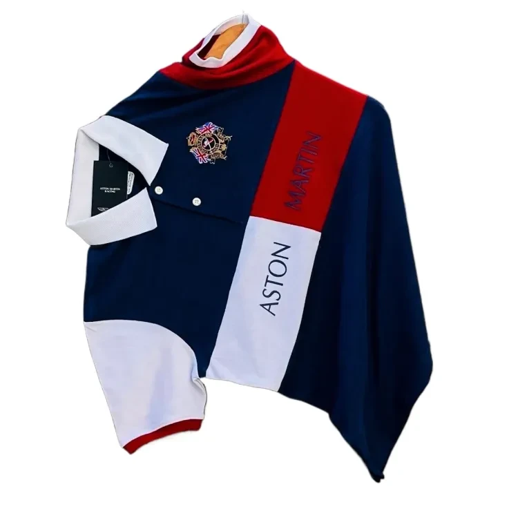  ASTON MARTIN BLUE COLOUR COTTON POLO T SHIRT FOR MEN 