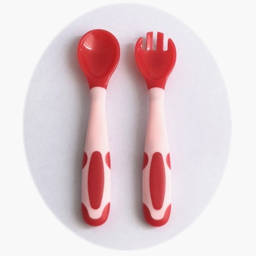  Baby temperature-sensing twisted fork and spoon + PP box - Pink 