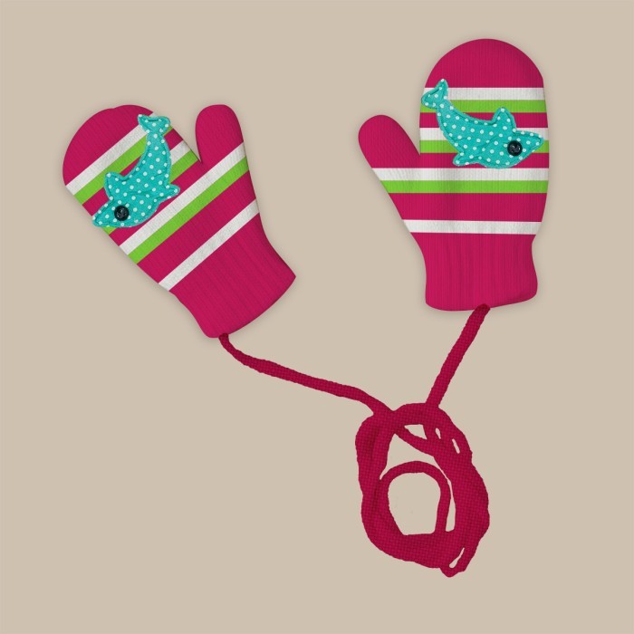  Baby Acrylic Woollen Mittens Set Stripes Design - Magenta 