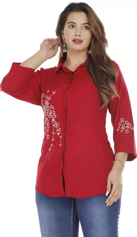  Casual Regular Sleeves Embroidered Women Top 
