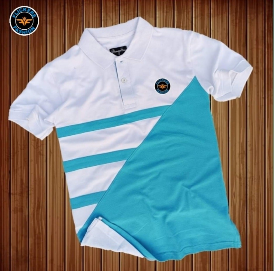 Sky Blue Cotton Polo Shirt For Men