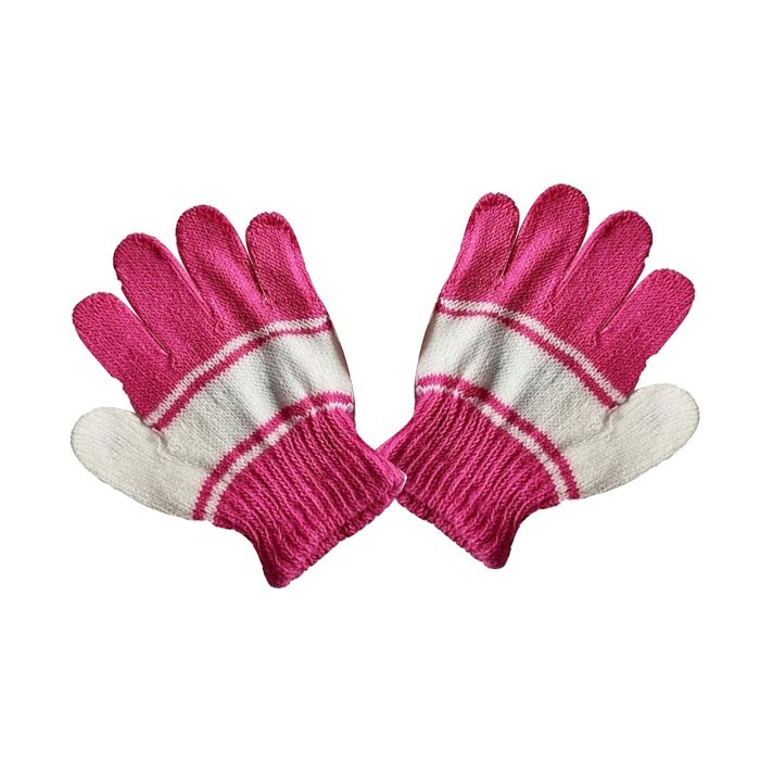  Baby Acrylic Woolen Gloves Set Stripes Design - Megenta 