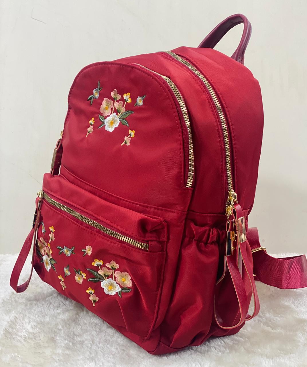 Zip It Good 2024 new Women backpacks messenger bag hand-embroidered double back college style Oxford cloth backpack bags beg - Red