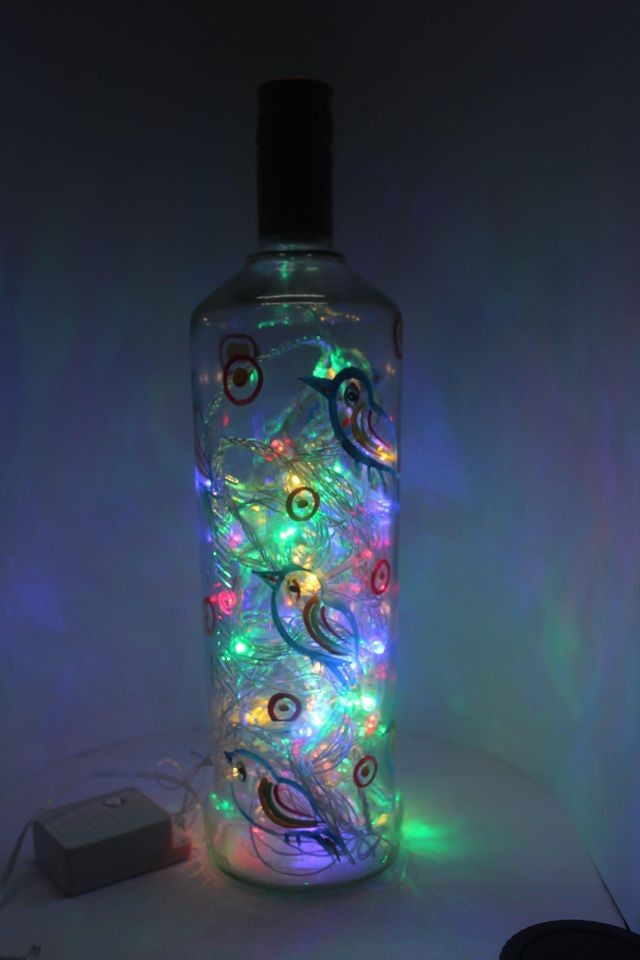  Decorative Hand Painted Bird Motive Table Lamp LED Fairy Lights 