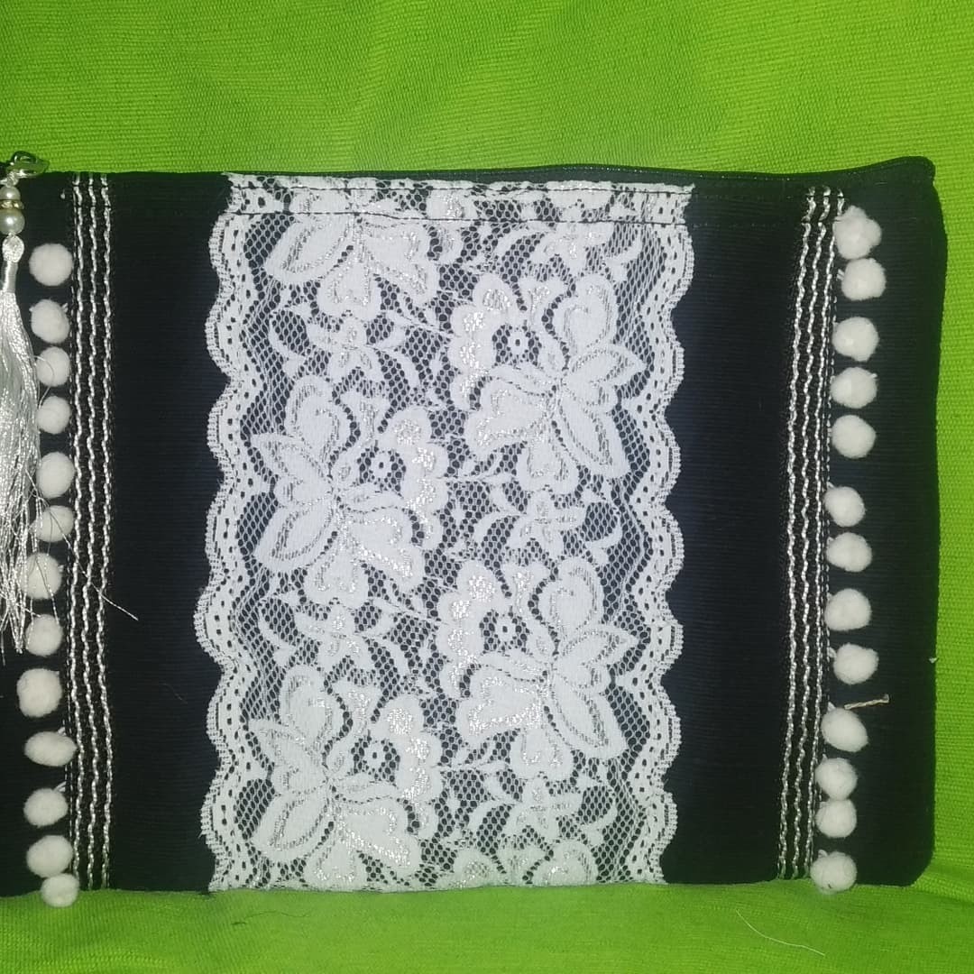  Female Handmade Jute Clutch Bag-Black 