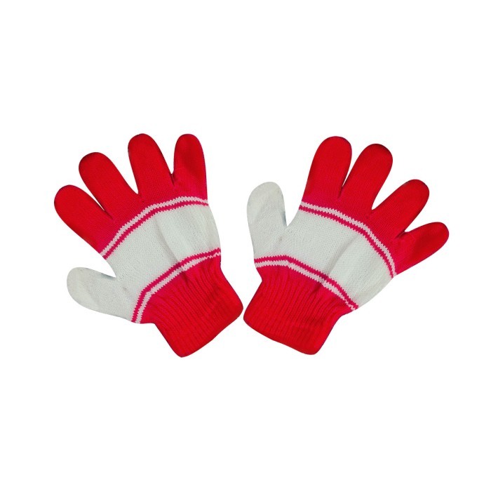  Baby Acrylic Woolen Gloves Set Stripes Design - Red 