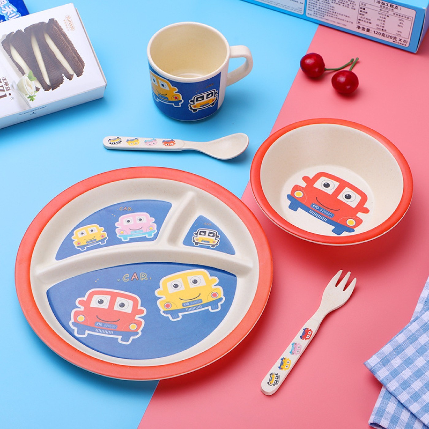  Baby Cutlery Five-piece Set - Red car 