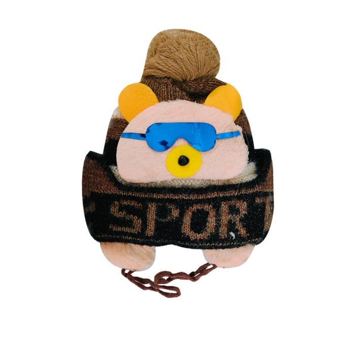  Glittery Acrylic Woollen Double Layer Tie Knot Cap Bear Design Sports - Brown 