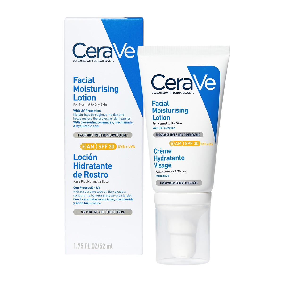 CeraVe AM Facial Moisturising Lotion SPF30 with Ceramides for Normal to Dry Skin 52ml