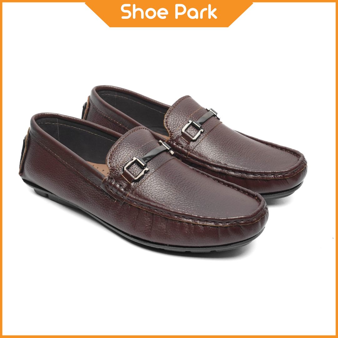  Original Leather Brown Metal Loafer For Men 