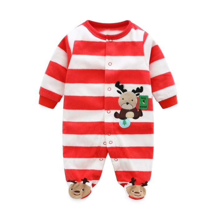  Baby Full Sleeves Winter Wear Romper Width Deer Printed- Red Color 