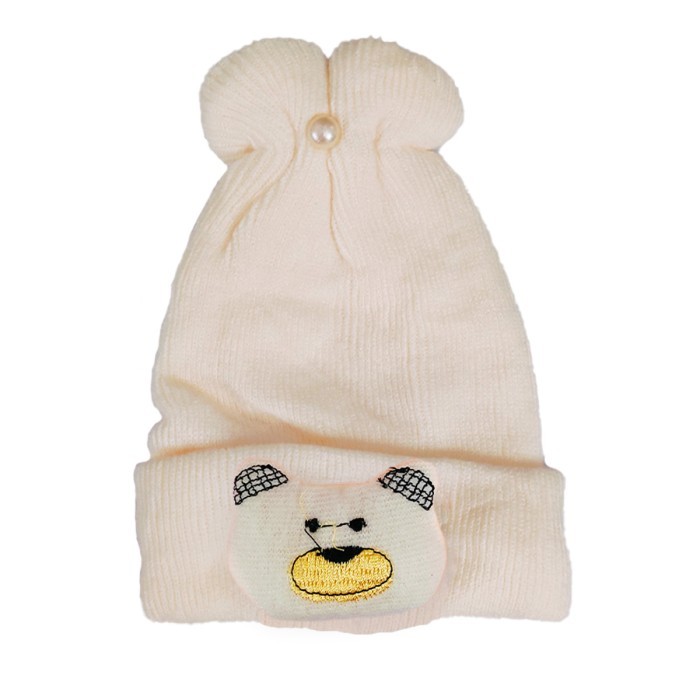  Baby Acrylic Woollen Cap Cartoon Applique (Applique design may vary) - Cream 