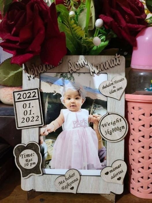 Personalized Gift For New Born Baby Photo Frame With Dates And Name Baby Frame Wooden 6/8 inch