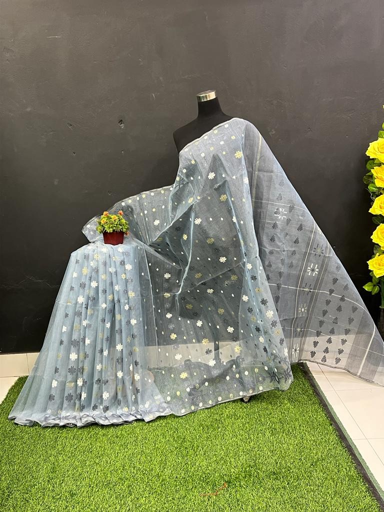 Exclusive Design Half Silk Jamdani Saree - 80 Counts Suta