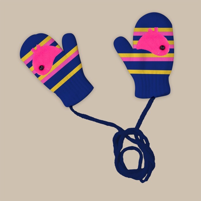  Baby Acrylic Woollen Mittens Set Stripes Design - Blue 