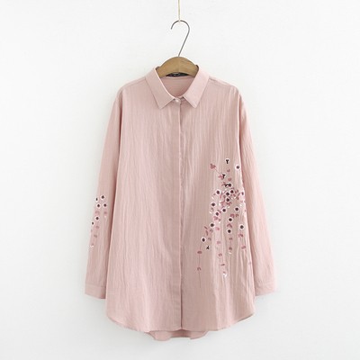  Women's Baggy Georgette Oversized Casual Loose Fit Shirt Tops with Embroidery 