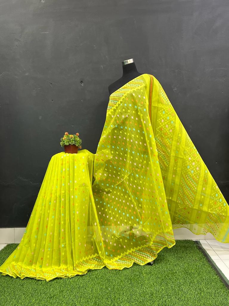 Half Silk Jamdani Saree - 80 Counts Suta