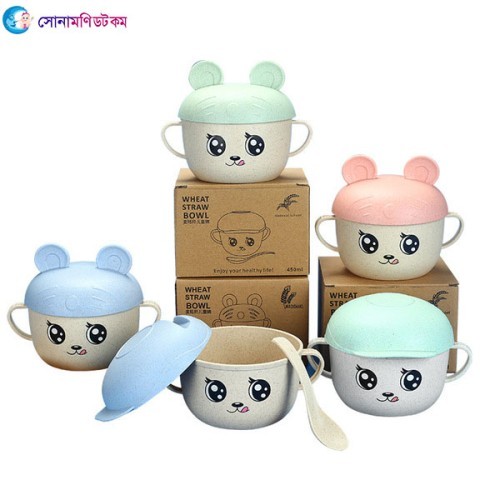  Cartoon Baby Bowl Spoon Set - Ears Green 