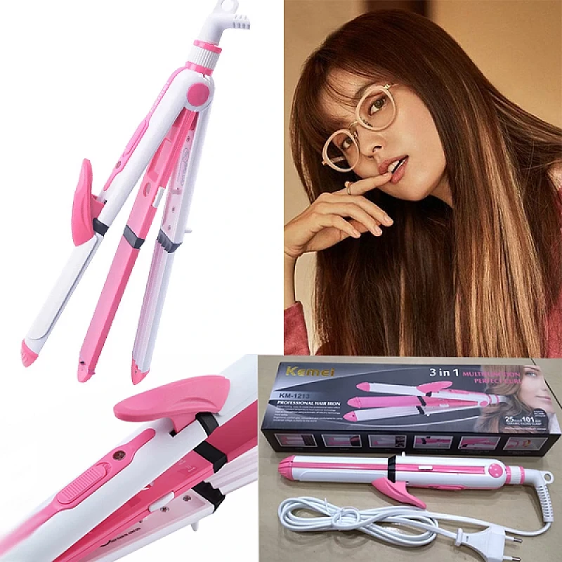  Kemei KM-1213 Professional Ceramic Coating 3 In 1 Hair Iron Curler Curling Iron Hair Styling 