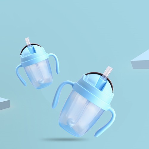 Water Bottle-Mum Pot with Straw Cup 240 ML - Blue