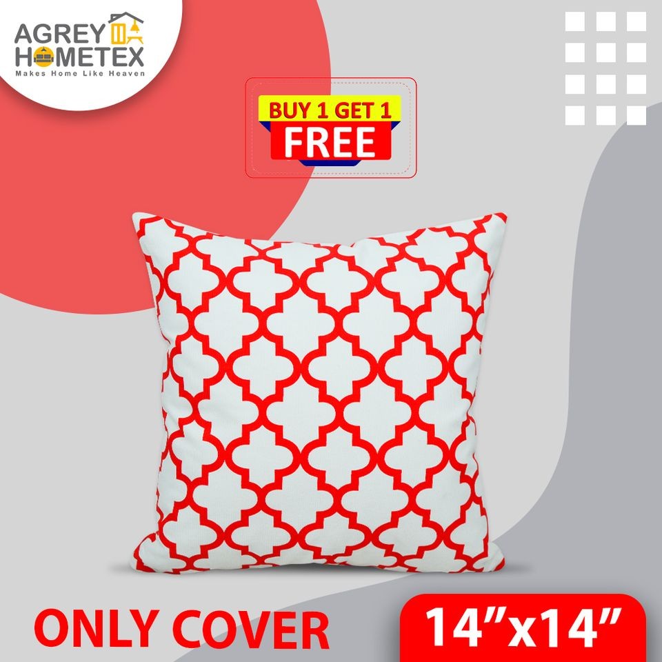  Cotton Cushion Cover_White & Red (14"x14") Only Cover 