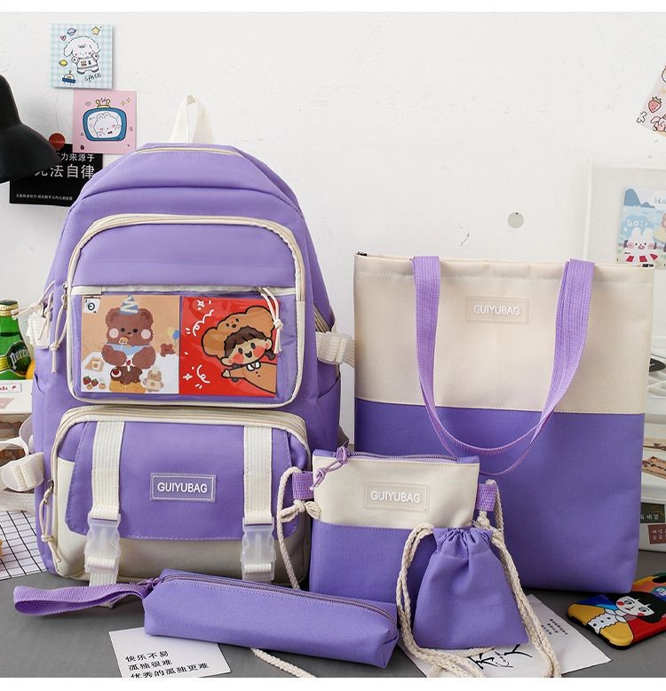  Zip It Good Chinese backpack or school bag (5 pcs set ) - SIZE 17inc/10.5 size - Purple 