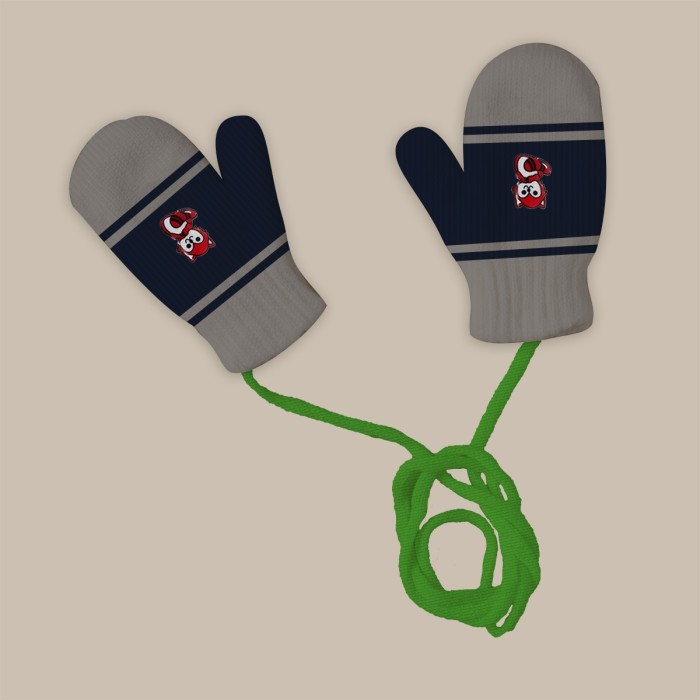  Baby Acrylic Woolen Mittens Set Stripes Design - Navy & Grey 