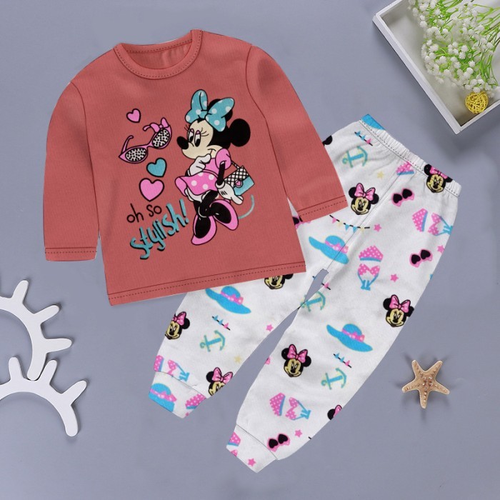  Girls Full Sleeve Top And Trouser Set- Peach & White Color 