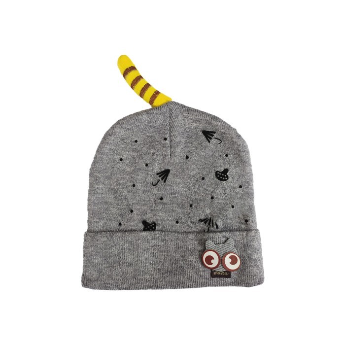  Kids Winter Woollen Head Cap Umbrella Printed-Gray Color 