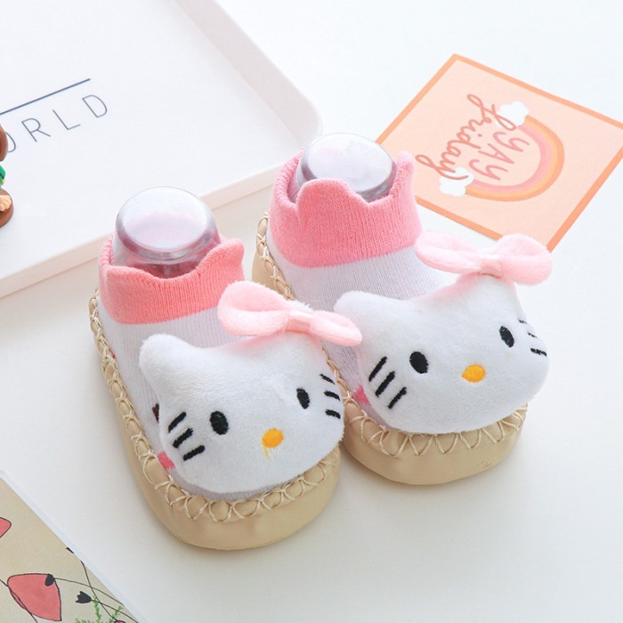  Baby Anti Skid Leather Sock Shoes kitten Applique - Pink 