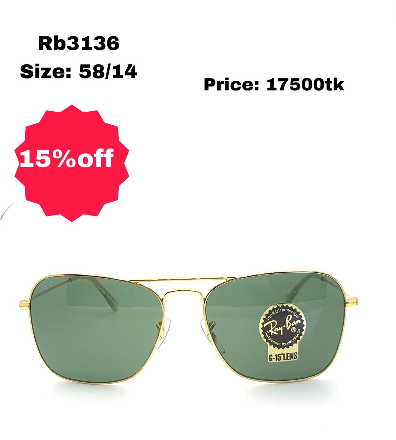 Ray-Ban Caravan RB3136 Gold, Green, Tortoise Prescription Sunglasses - 50%  Off Lenses