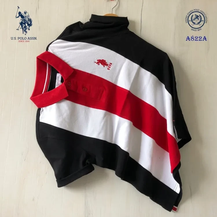  White Red & Black Contrast Cotton Summer polo Shirt for Men 