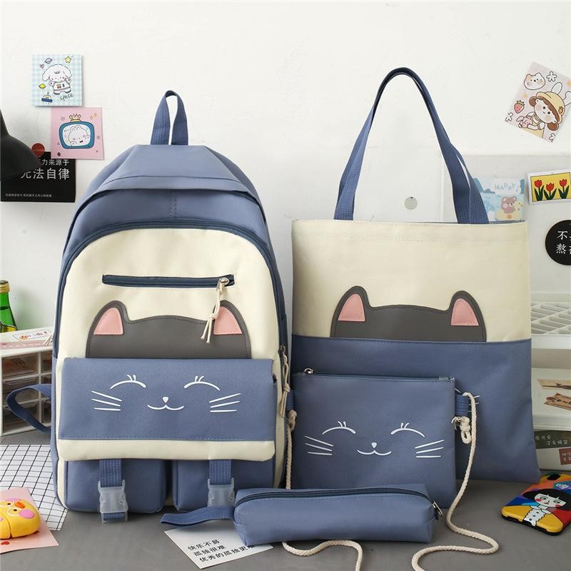  Zip It Good Junior High School Students Canvas School Bag 1-6 Grade Boys and Girls Backpack Four-piece Combo Shoulder Bag - Blue 