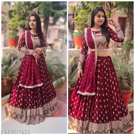  Red Sequence Work Faux Georgette Lehenga Choli 