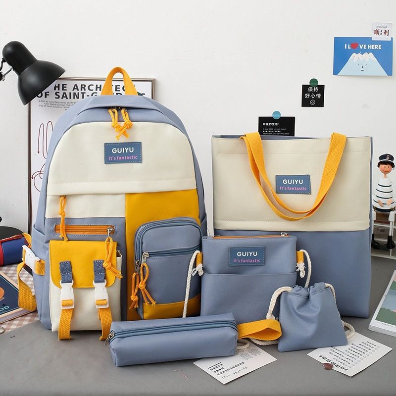  Zip It Good Chinese backpack or school bag (5 pcs set ) - SIZE 17inc/10.5 size - Blue 