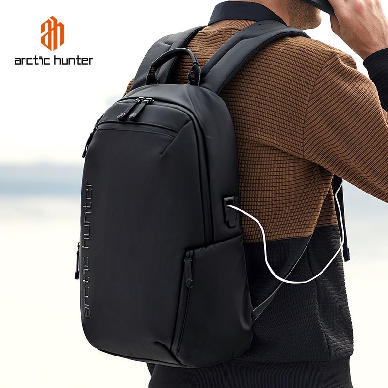 Zip It Good ARCTIC HUNTER Men's Backpack Multifunctional Waterproof Laptop USB Charge Outdoor Sport School Travel Bag Black B00423 - Black