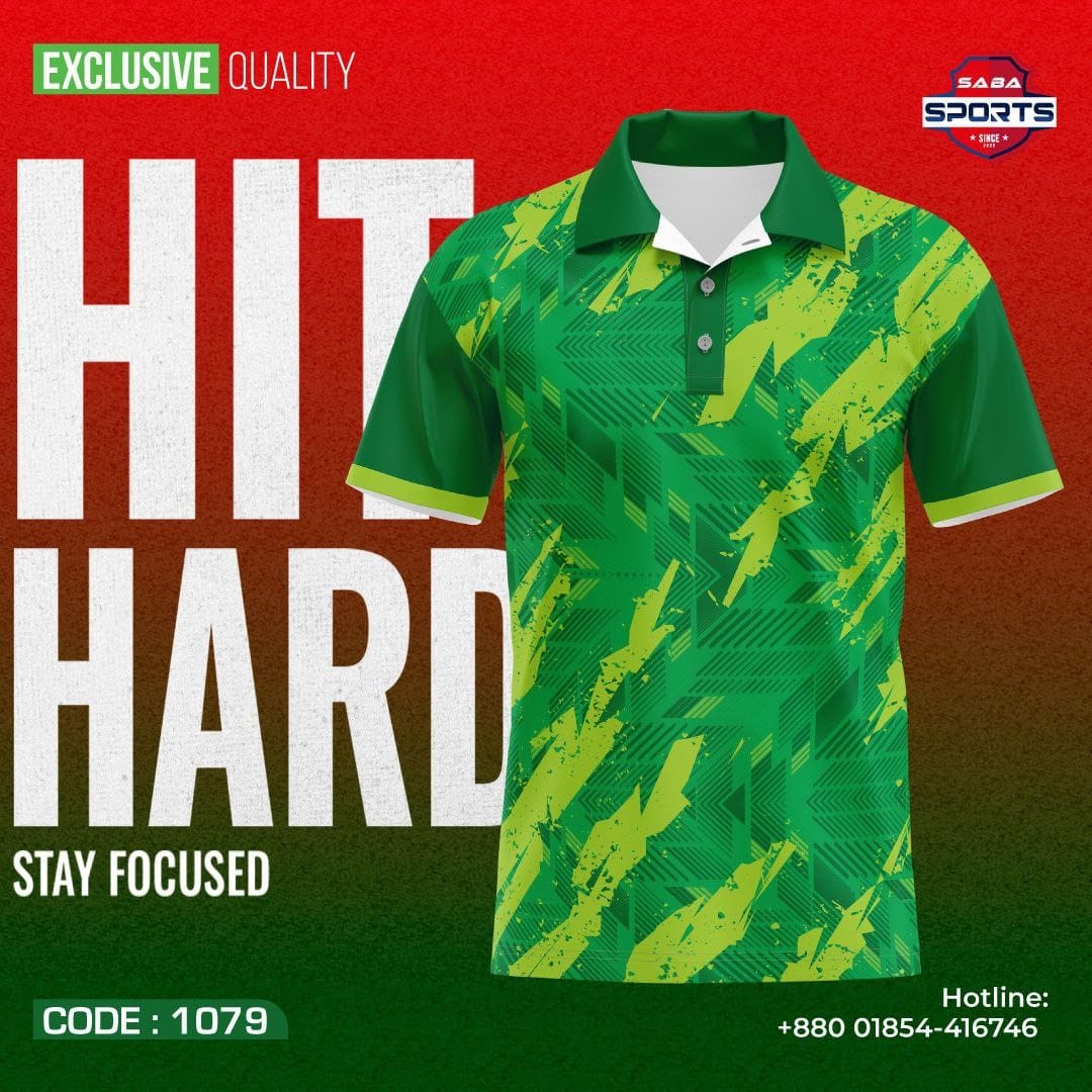  FULL SUBLIMATION DESIGN GREEN POLO Sports Neck: Collar Cricket Jersey , for Men's-(Minimum Order 10PCS) 