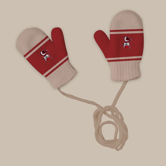  Baby Acrylic Woolen Mittens Set Stripes Design - Red & Cream 