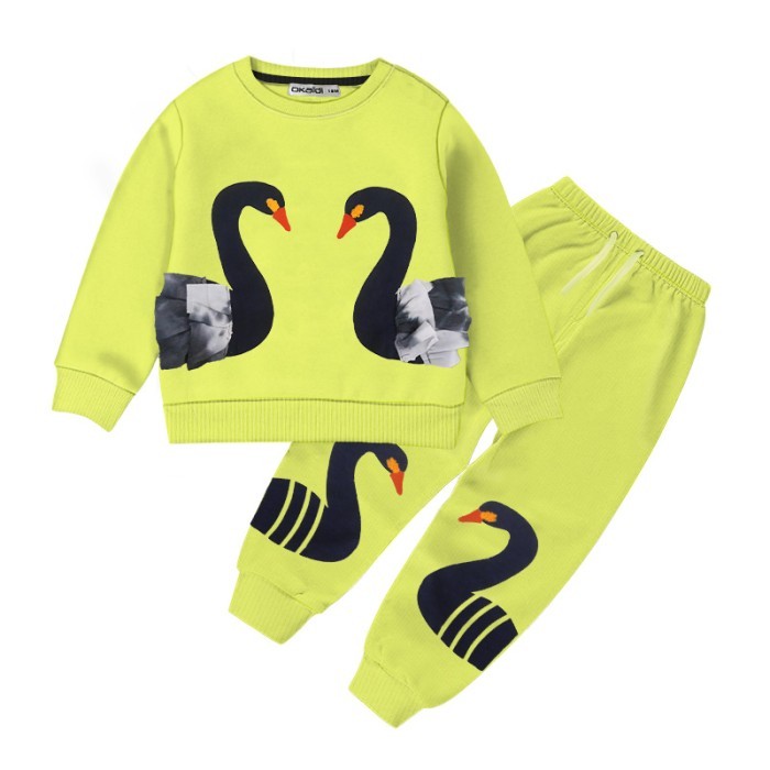  Baby Duck Printed Full Sleeve Sweat Shirt and Trouser Set - Light Green Color 