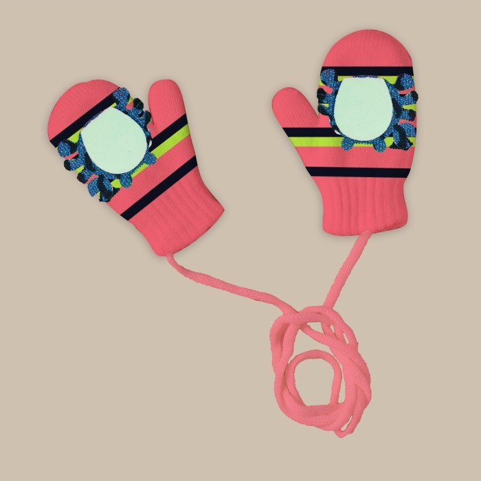  Baby Acrylic Woollen Mittens Set Stripes Design - Black 