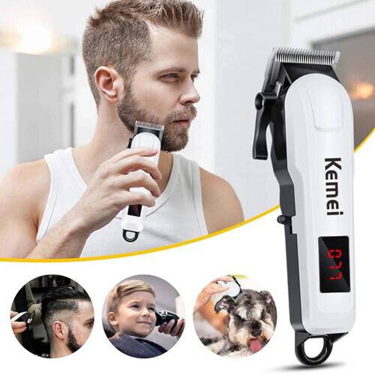  Kemei KM-809A Professional Hair Clipper LCD Display Household Rechargeable Trimmer Haircut Clipper Cutter Styling Tool 