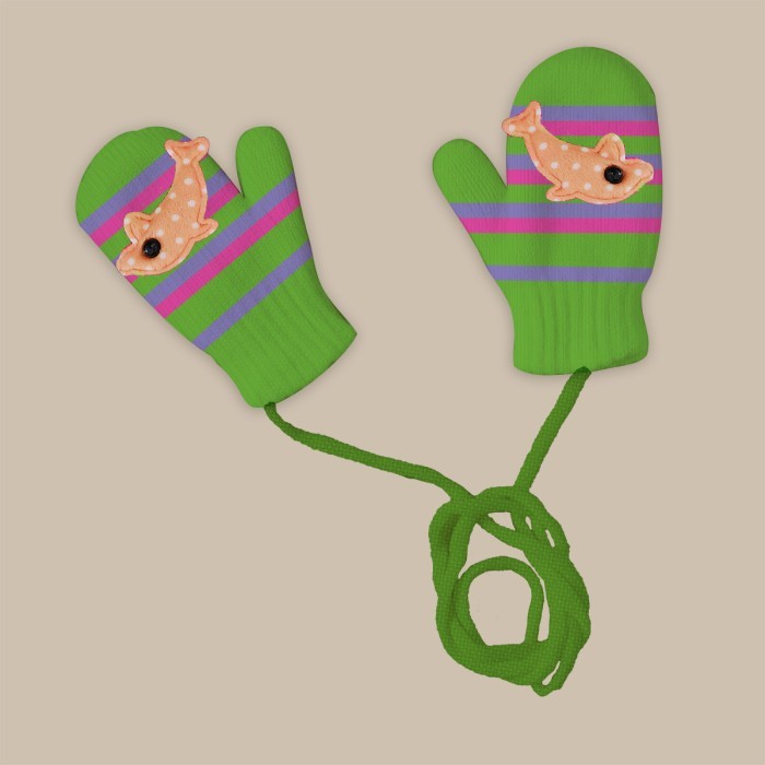  Baby Acrylic Woollen Mittens Set Stripes Design - Green 